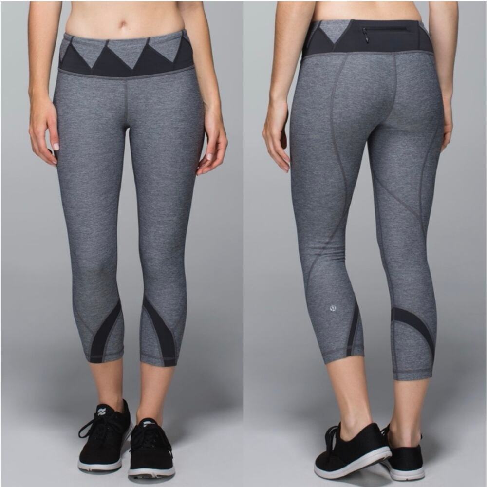 Lululemon Run Inspire II Crop Leggings Women's 8 Heathered Deep Coal *EUC